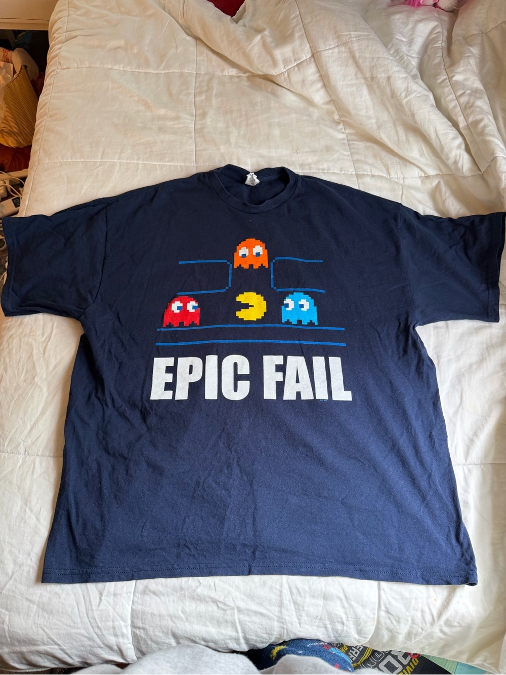 Pacman “epic fail” men’s retro video game navy blue short sleeve graphic t-shirt